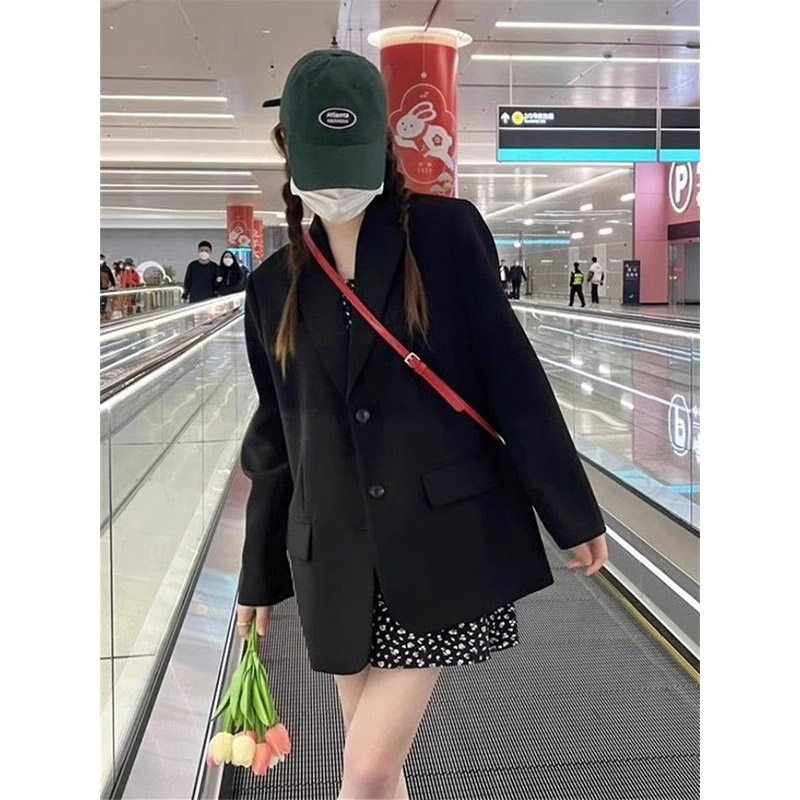 黑色正肩西装外套女小个子2025春秋季新款休闲慵懒感炸街休闲西服