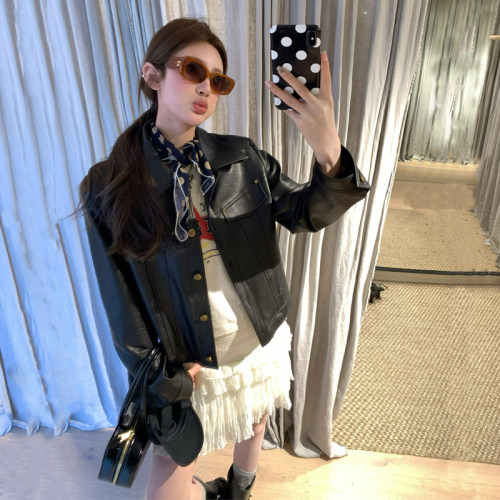 皮衣外套女高级感2025春秋新款黑色美式复古酷飒风短款夹克小个子