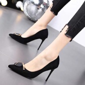 313233黑色高跟鞋 2025年新款 气质磨砂尖头细跟单鞋 小码 大码 41一43