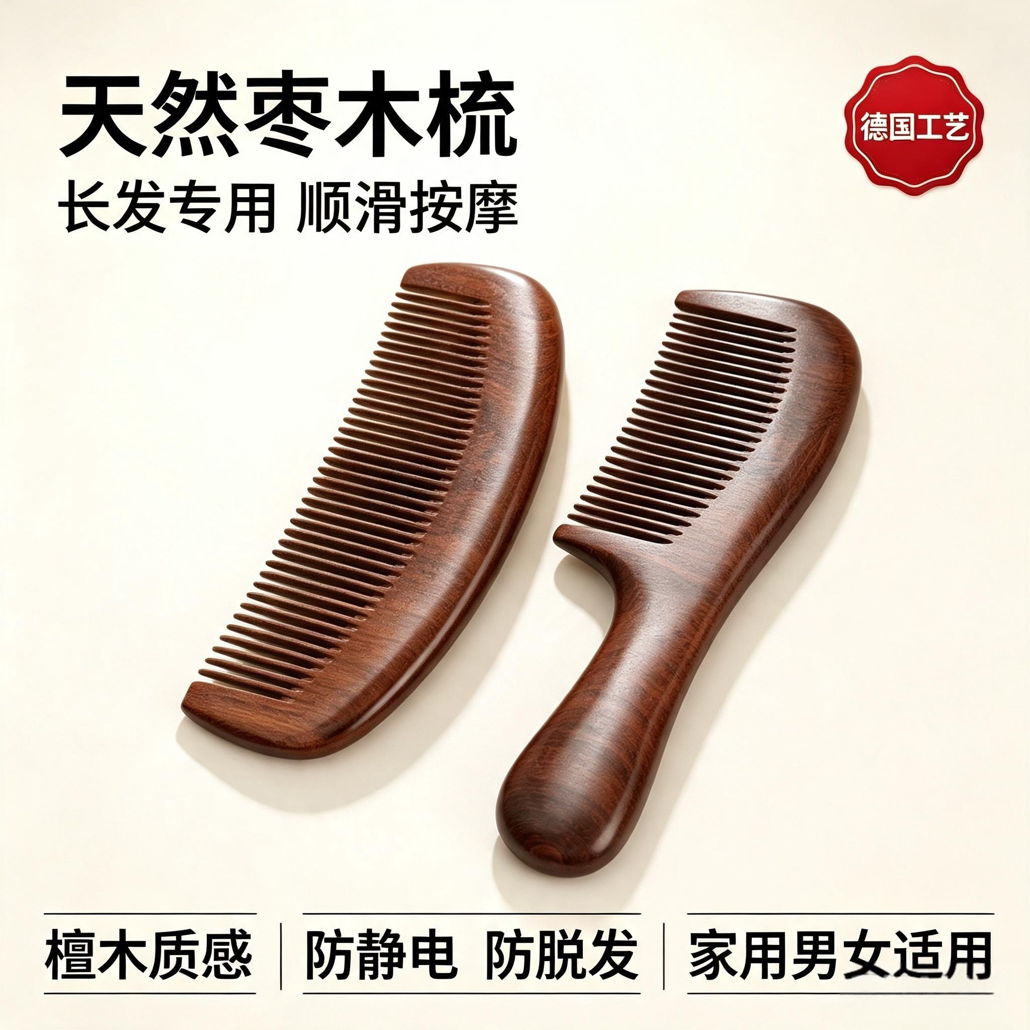 梳子女士长发专用檀木质按摩经络梳男静电脱发木头家用防图片