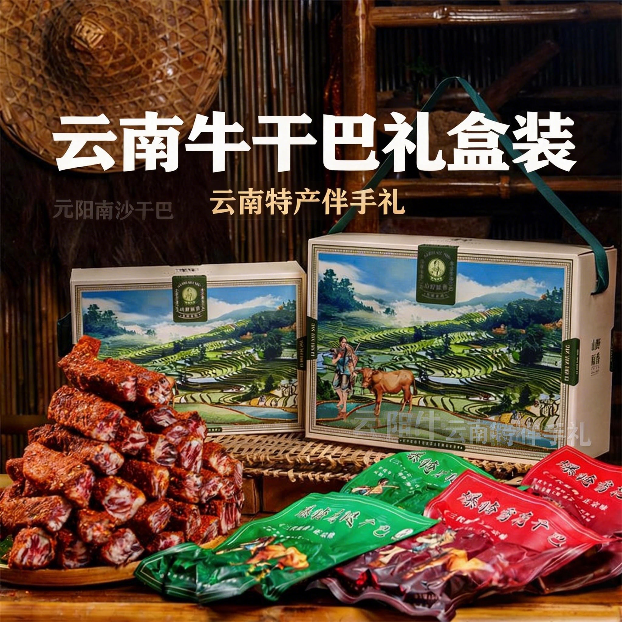 云南李氏牛牛土特产红河元阳牛干巴爆腌黄牛肉礼盒装送人伴手礼品