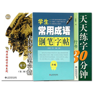 套装三本 天天练字30分钟（行书）—钢笔书法快速自学系列+学生常用成语钢笔字帖(行楷)+小学生必背古诗词钢笔字帖 楷书 第二版