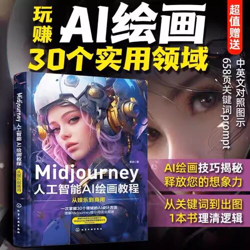Midjourney书籍 人工智能AI绘画教程 prompt描述语技巧 AI绘画软件 stable difussion玩赚AI绘画软件 AIGC绘图 插画设计视频制作97