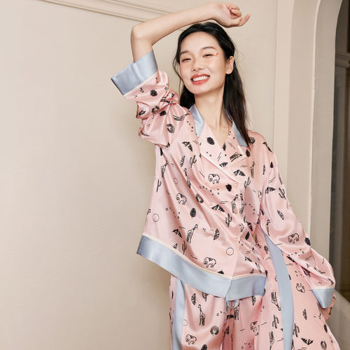 蝶绣丝绸19姆米重磅睡衣女真丝希望森林系列100%桑蚕丝两件套装