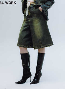 SOCIAL-WORK 早秋25全棉美式复古做旧水洗 A字版型百搭中裙裤