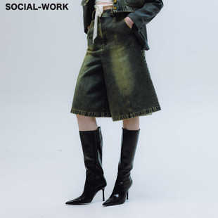 SOCIAL-WORK 早秋25全棉美式复古做旧水洗 A字版型百搭中裙裤