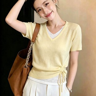 假两件冰丝短袖针织衫女款2026新款夏季时尚洋派独特漂亮薄款上衣