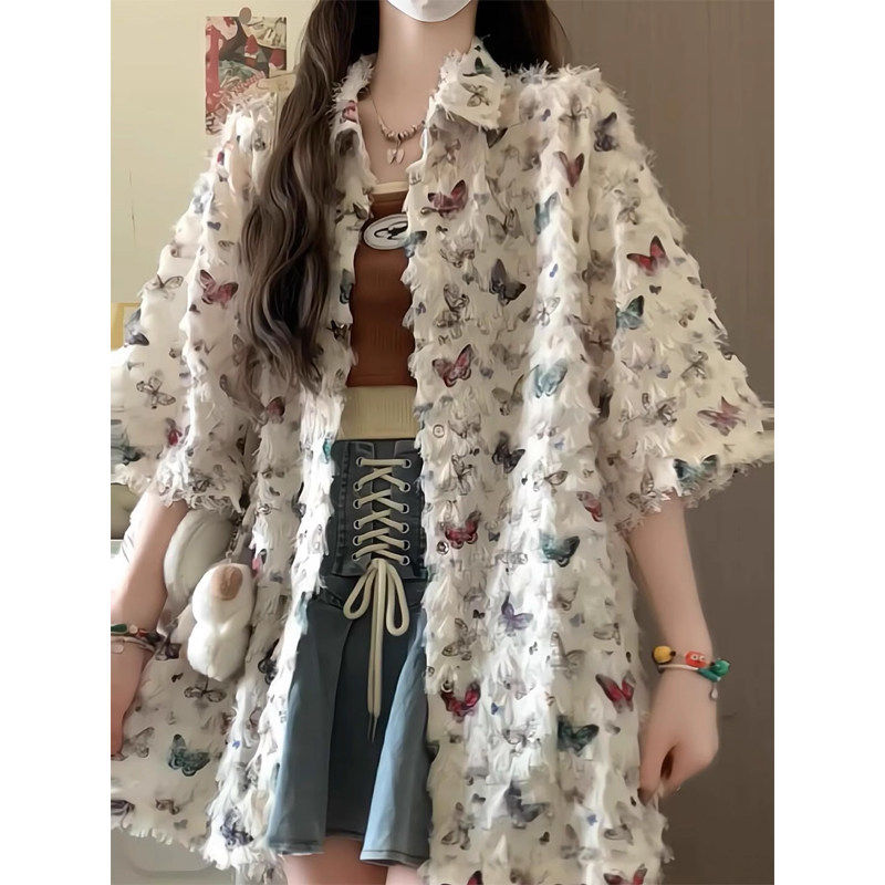 美式复古设计感蝴蝶印花