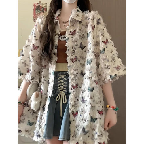 美式复古设计感蝴蝶印花
