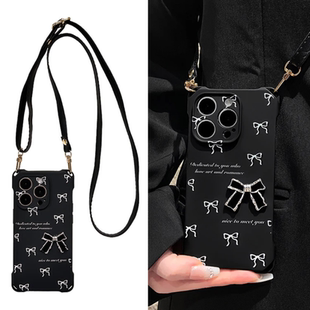 ins风立体蝴蝶结适用苹果15promax手机壳华为pura70四角挂绳mate60pro荣耀200女OPPOReno12小米14新款 VIVOS19