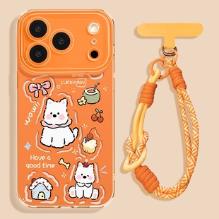 可爱西高地小狗适用苹果17promax手机壳华为mate60天使眼pura70挂绳OPPOReno14新款 x200s荣耀400小米 vivos30