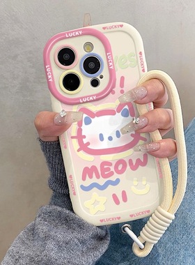 涂鸦猫咪适用小米15手机壳k70至尊k60/k50/k40新女款note13/12/11tpro可爱红米note14pro+高级感Tubo3防摔10s