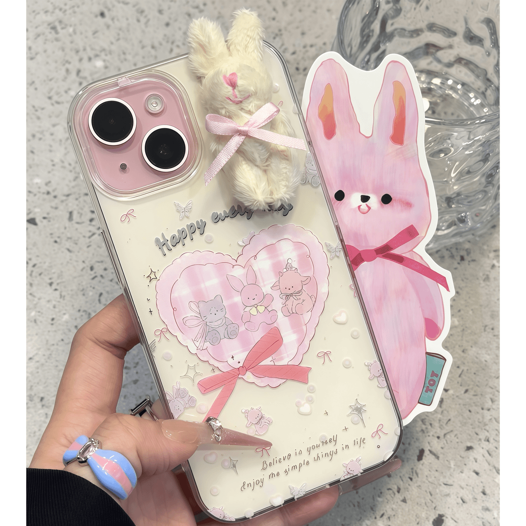 蝴蝶结毛绒小兔子适用苹果手机壳