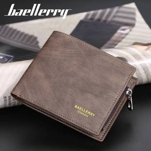 时尚 baellerry男士 短款 钱包多卡位二折皮革零钱包横款 钱夹包卡包