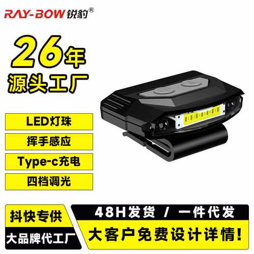 锐豹钓鱼专用厂家超亮充电夜钓夹帽灯感应led头戴式超长续航