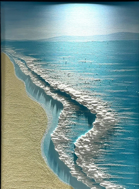 抖音同款蓝色沙滩丙烯石英砂肌理画diy材料工具包极简油画装饰画