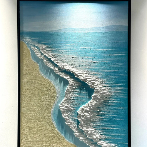 红星蓝色沙滩海洋肌理画diy材料