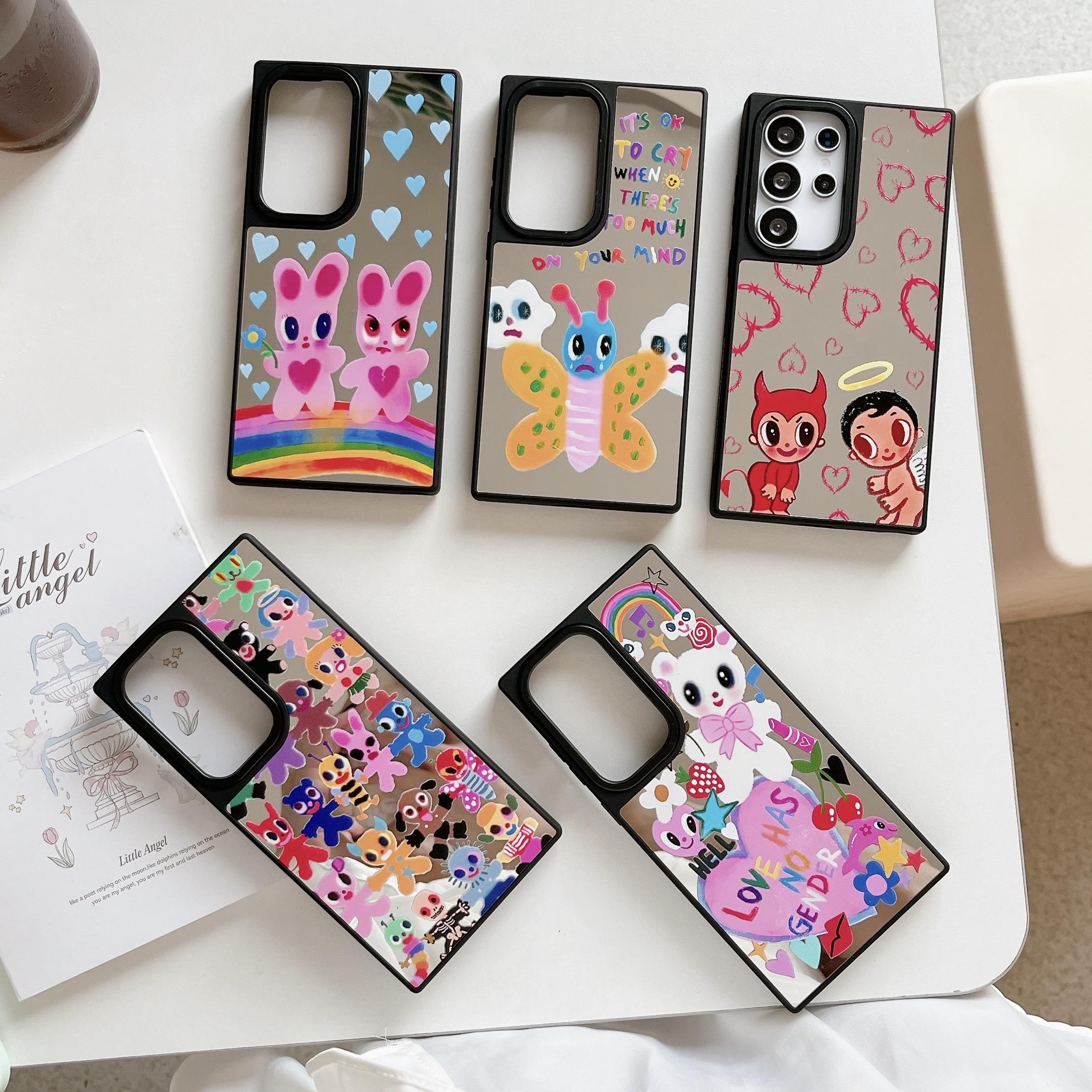 适用苹果15iPhone14plus16镜面13promax三星SamsungS24ultra涂鸦小人S25+23手机壳12防摔新款高级感保护套