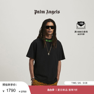 Palm Angels男女同款 24春夏新品 黑色LOGO印花棉质宽松圆领T恤