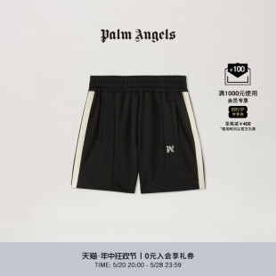 Angels男士 24春夏新品 Palm 黑色MONOGRAM刺绣侧条纹运动短裤