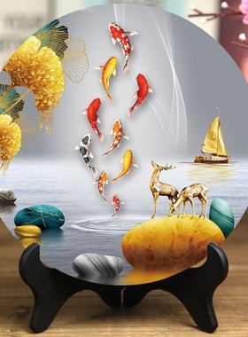 现代九鱼图客厅摆件办公室床头电视柜高档桌摆客厅酒柜装饰品