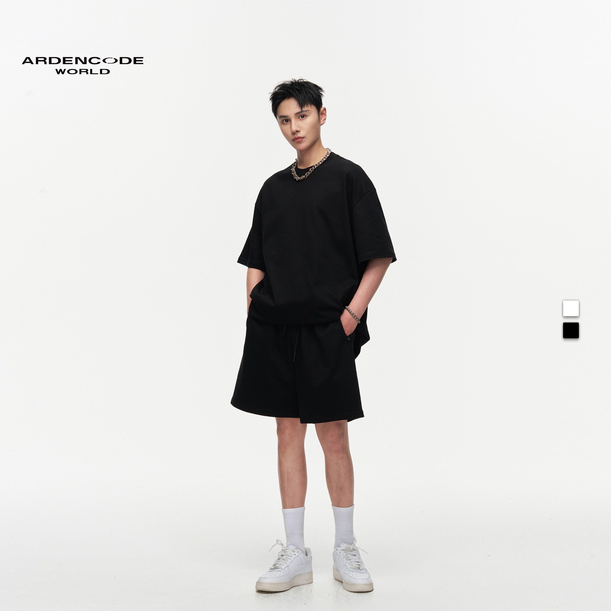 ARDENCODE明星同款男女基础款印记花宽松纯棉400g卫衣短裤SP1版型
