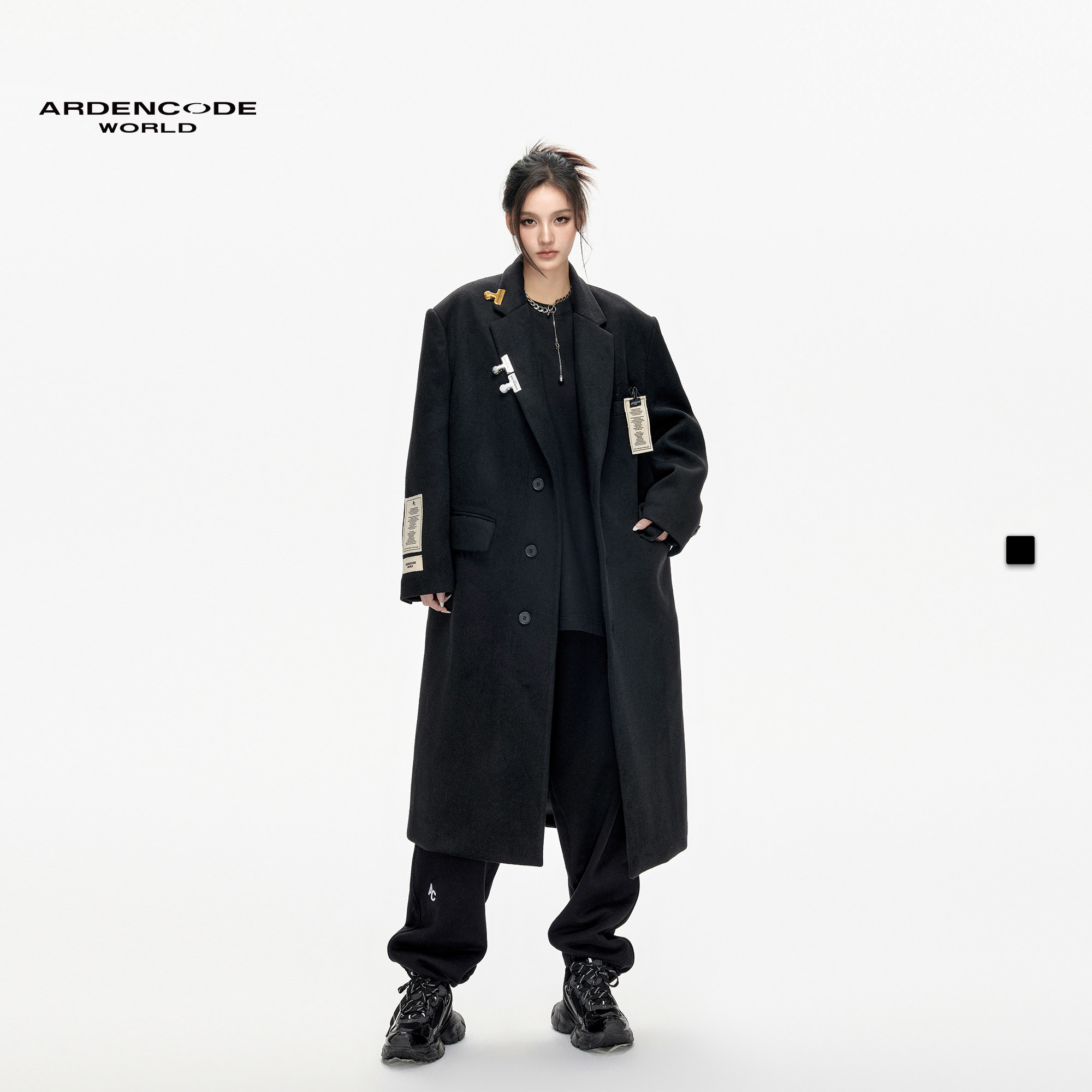 ARDENCODE男女自基础贴布夹子设计大宽松重磅羊毛西装大衣 C1版型