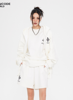 ARDENCODE明星同款男女基础款十字花宽松纯棉短裤白色印花卫裤