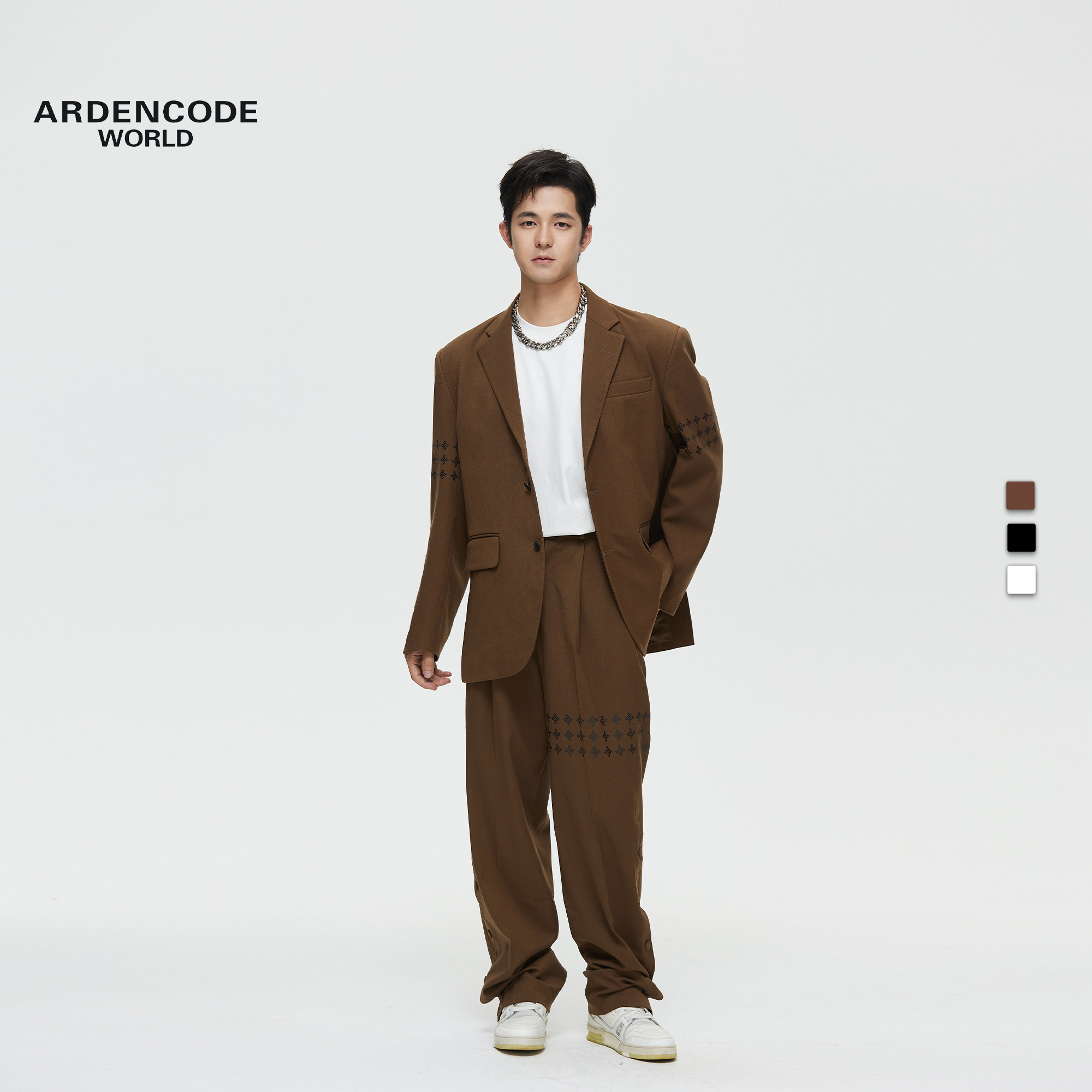 ARDENCODE明星同款腿环按扣开叉大宽松中腰窄脚羊毛混纺西裤长裤