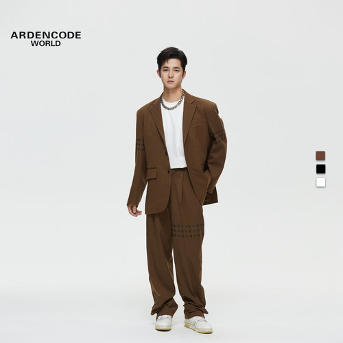 ARDENCODE明星同款腿环按扣开叉大宽松中腰窄脚羊毛混纺西裤长裤