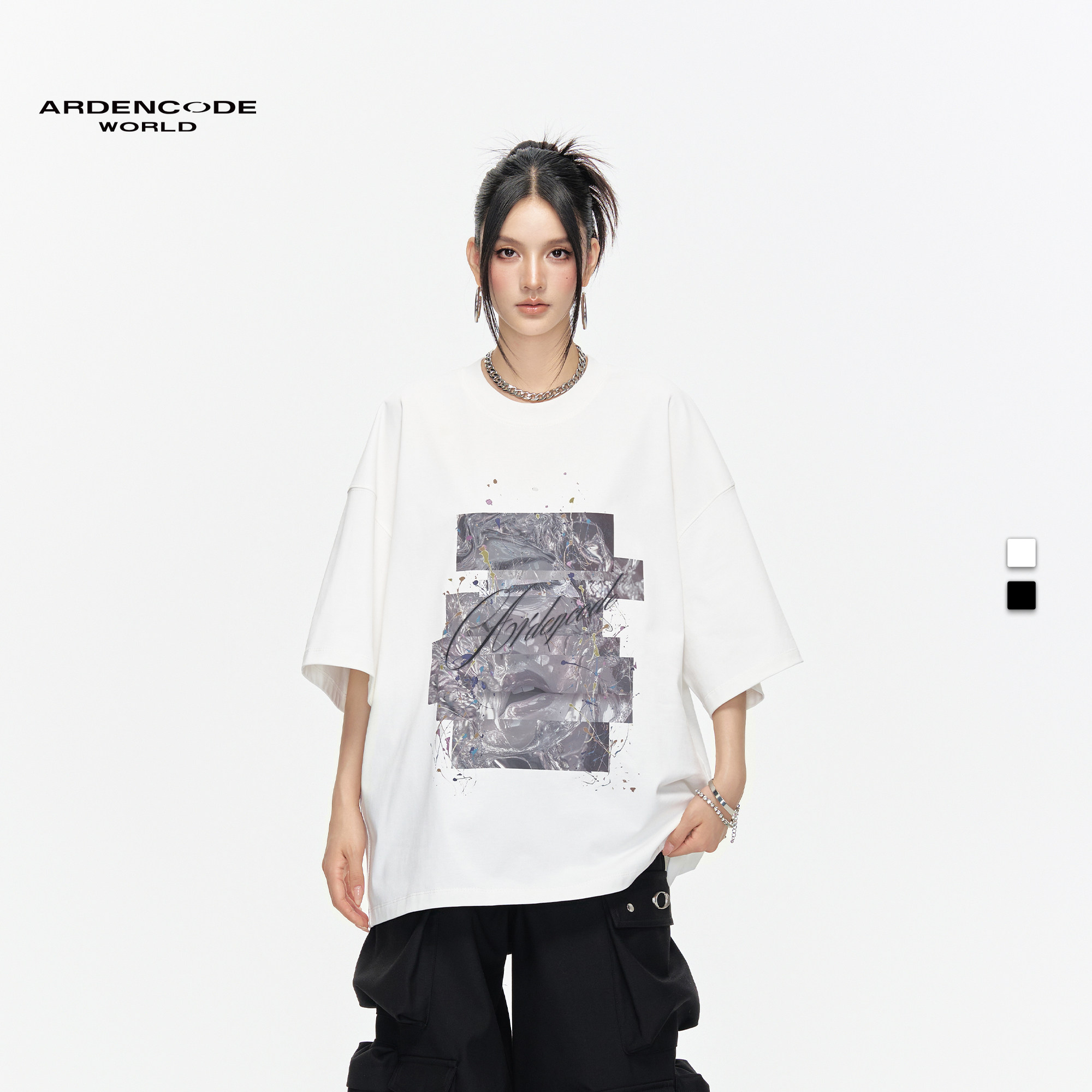 ARDENCODE复古印花大宽松圆领重磅320G纯棉针织男女短袖T恤T4版型