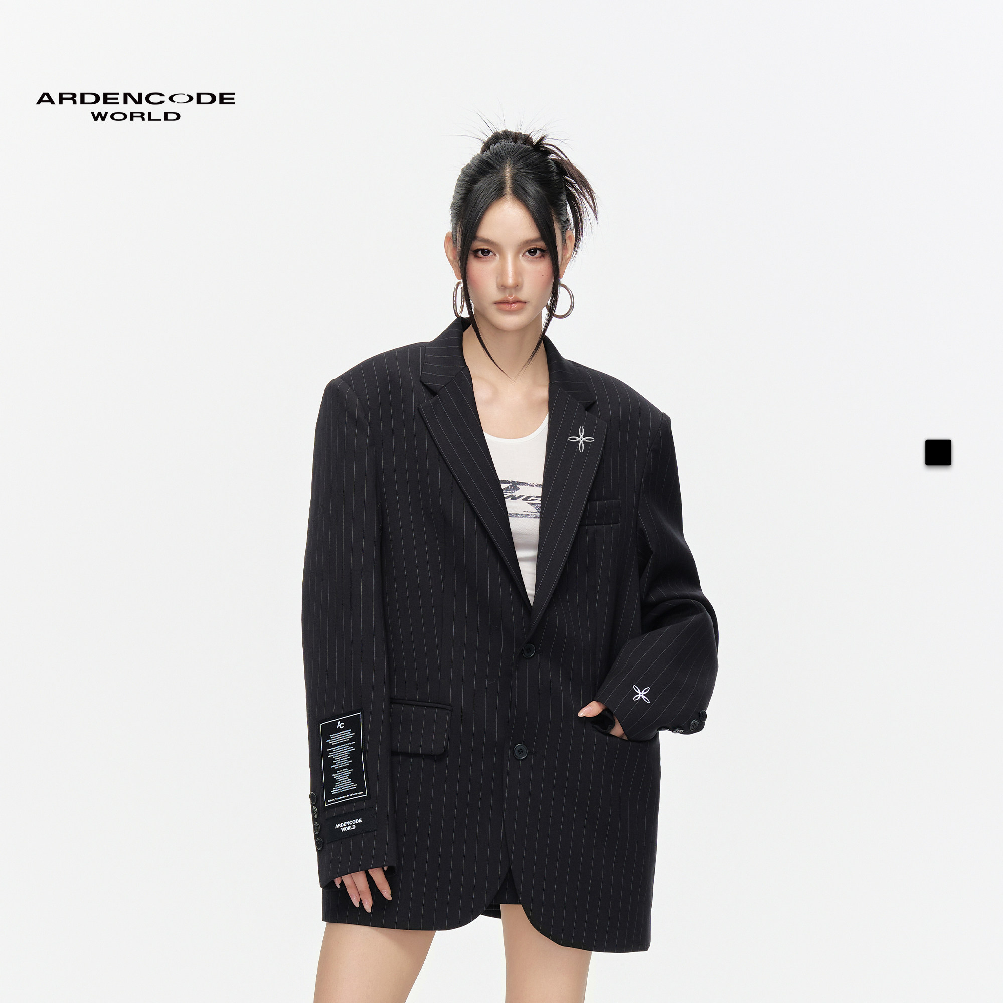 ARDENCODE男女同款贴布刺绣垫肩宽松合身直筒混纺西装外套 X5版型