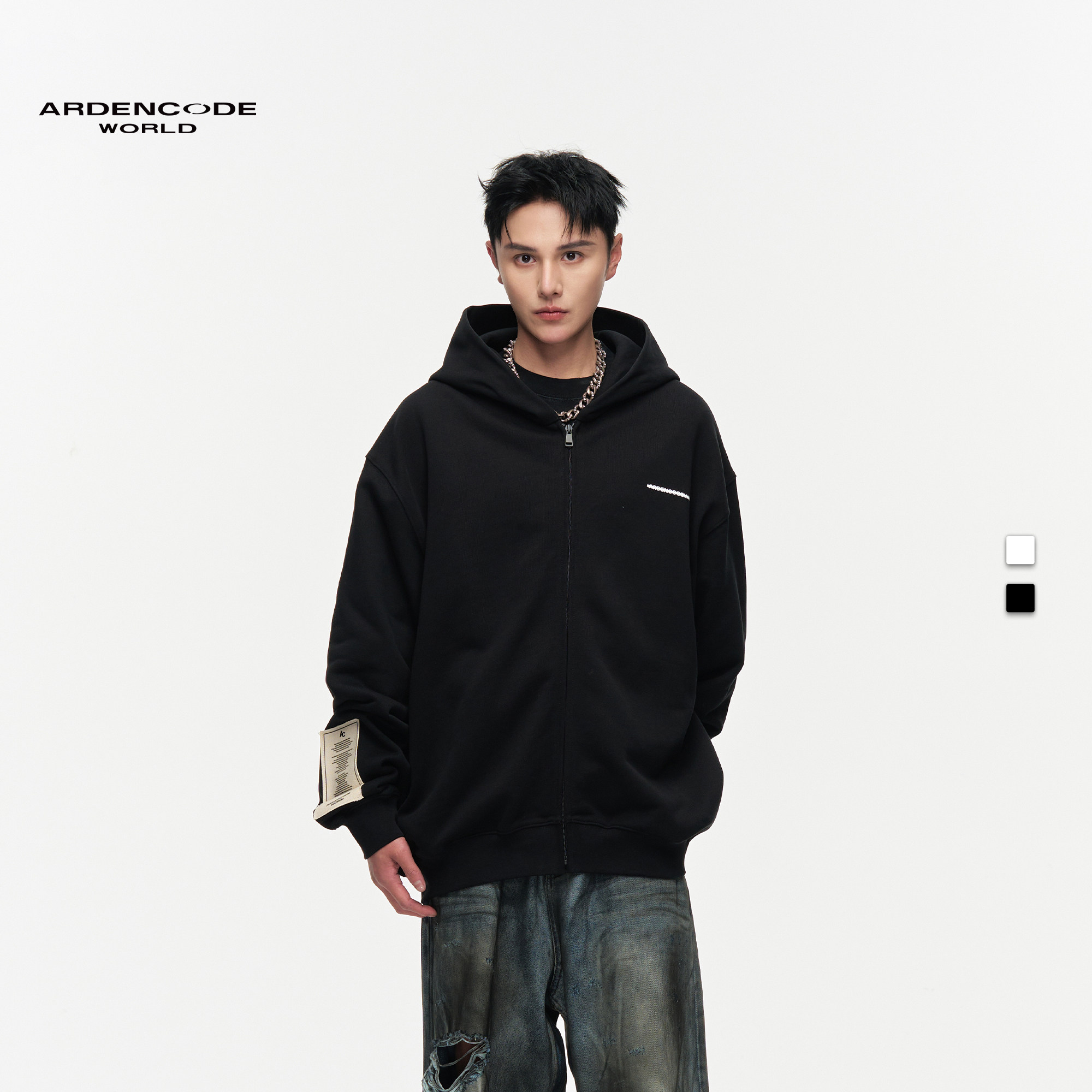 ARDENCODE明星同款男女拉链大宽松开衫纯棉卫衣连帽外套 H1版型