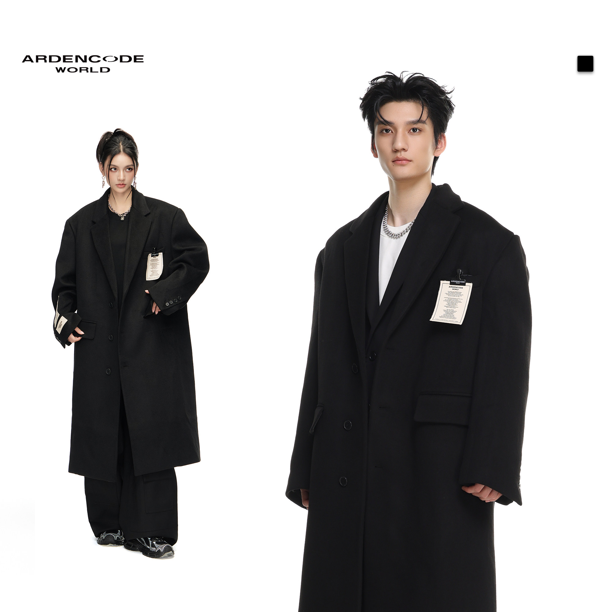 ARDENCODE男女自基础贴布夹子设计大宽松重磅羊毛西装大衣 C1版型