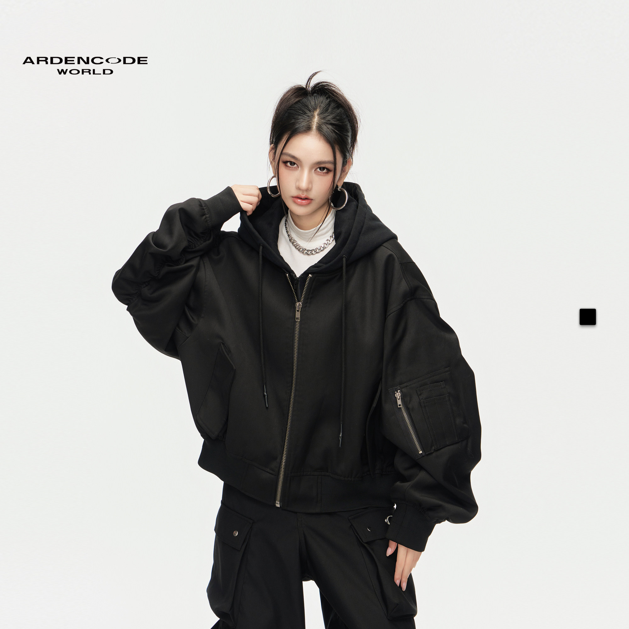 ARDENCODE男女款无限连帽MA1超大宽松重磅混纺夹克外套M8版型