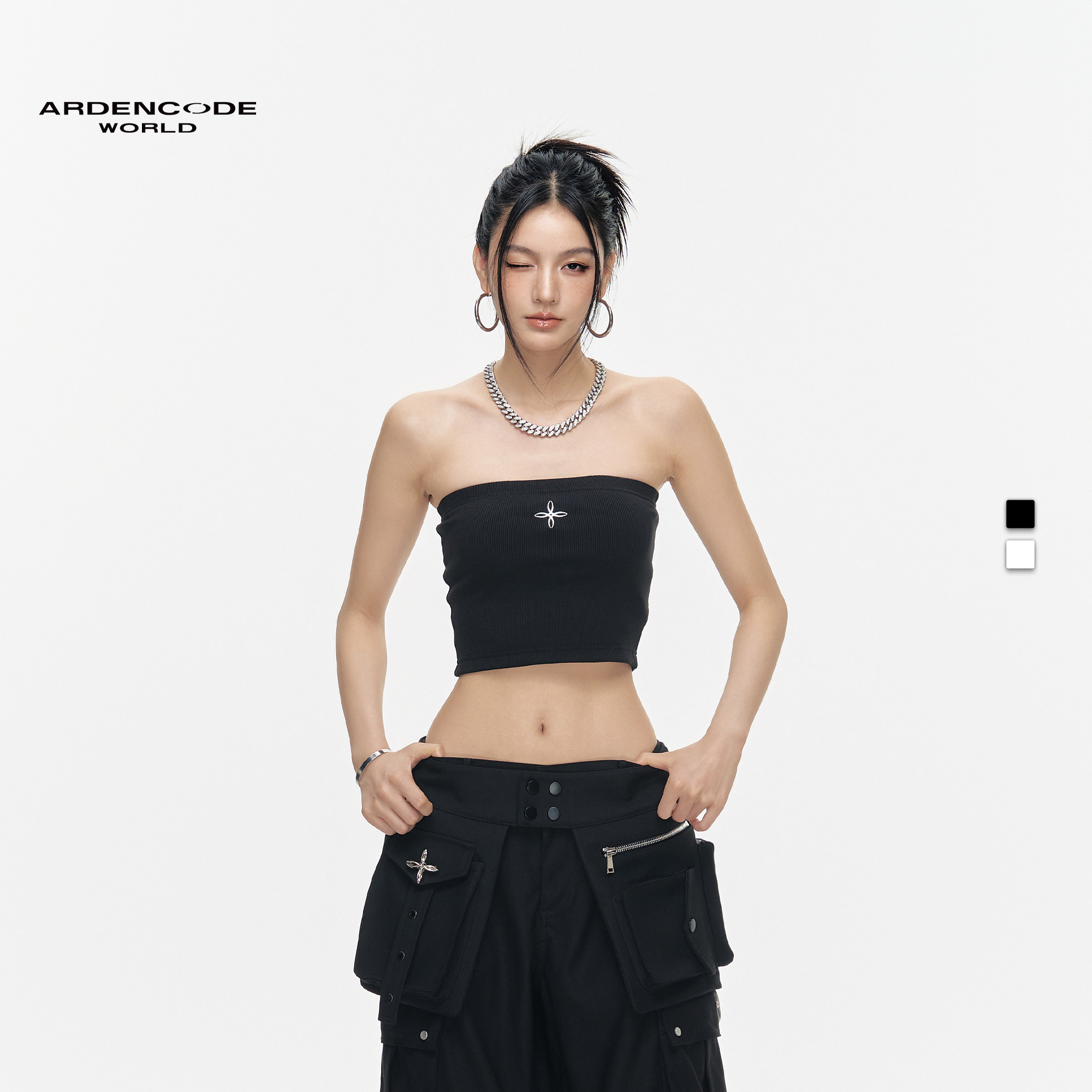 ARDENCODEWORLD女款符号基础款刺绣针织弹力短款内搭打底抹胸背心