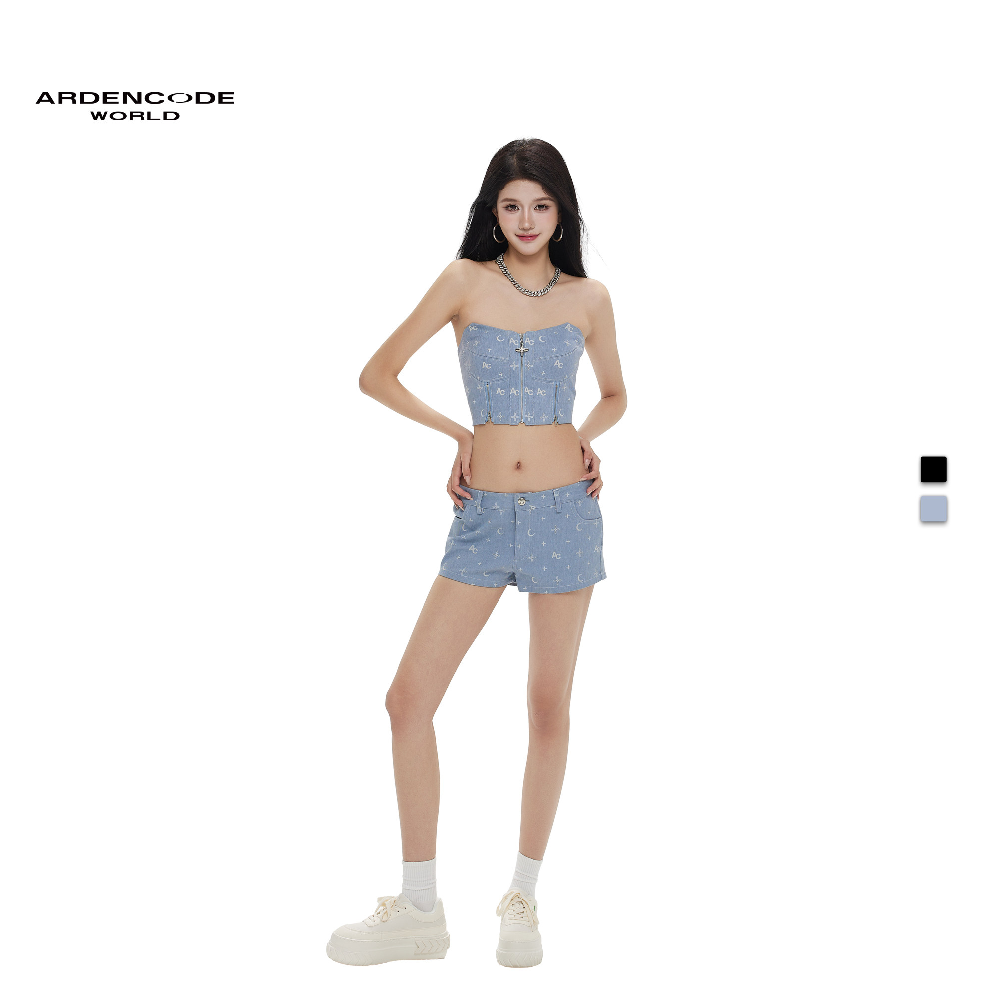 ARDENCODE女款符号AC激光满印轻复古甜酷辣妹风符号印花牛仔短裤