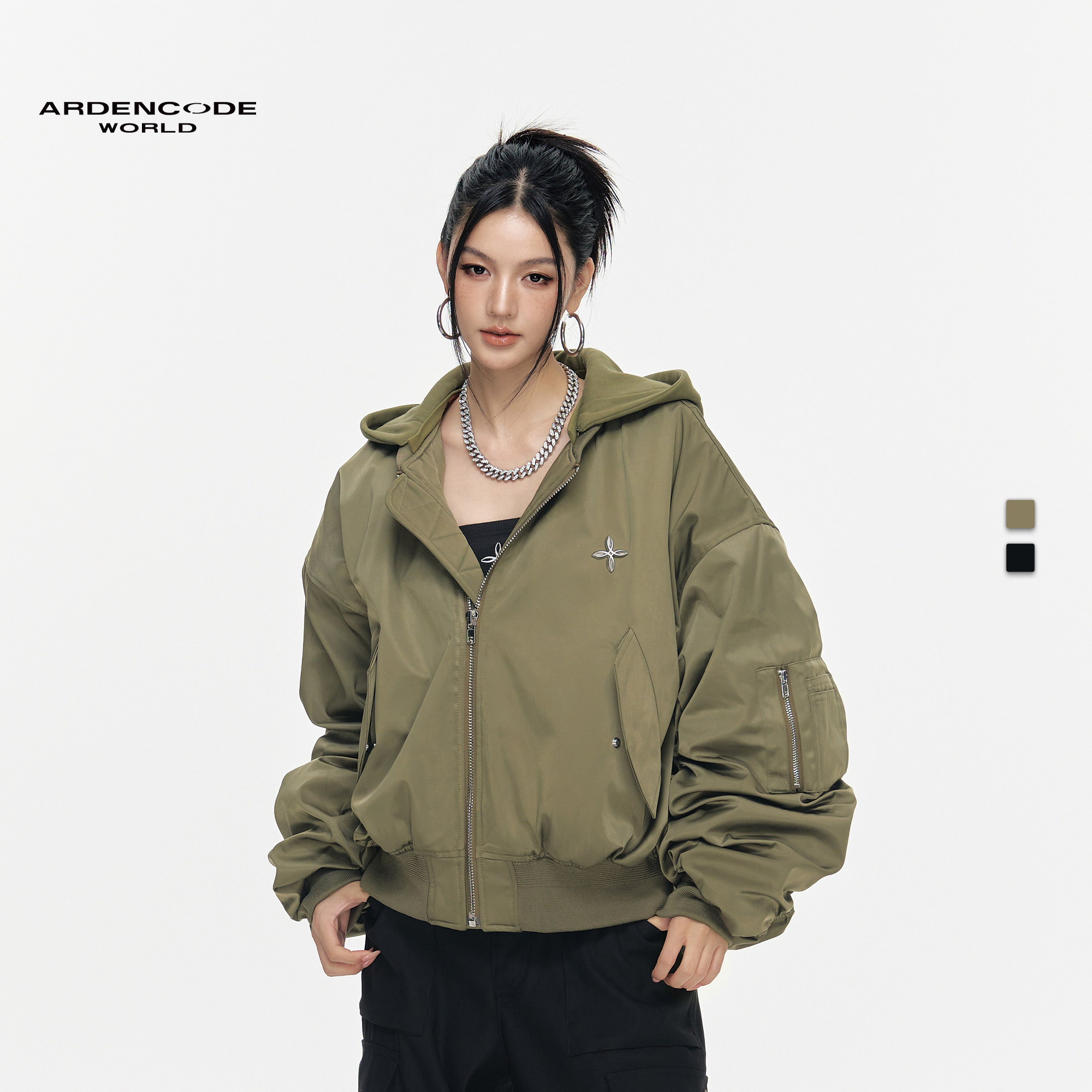 ARDENCODE男女符号 连帽MA1超大宽松棒球飞行员夹克秋冬棉服外套