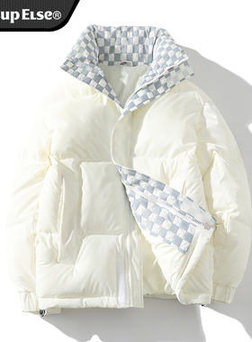 wassup else官方羽绒服男冬季潮牌棋盘格立领情侣保暖加厚外套女