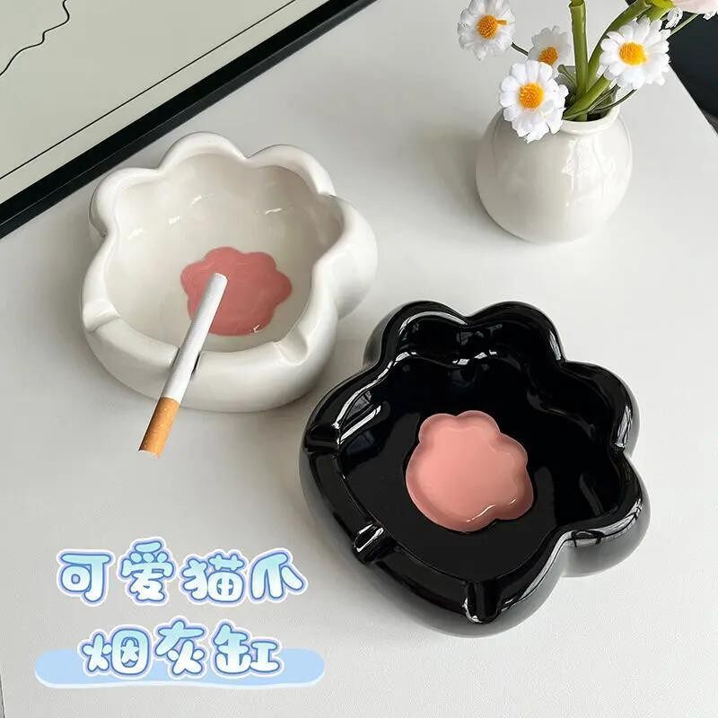 卡通猫爪陶瓷烟灰缸家用客厅大容量防飞灰烟缸可爱个性创意摆件