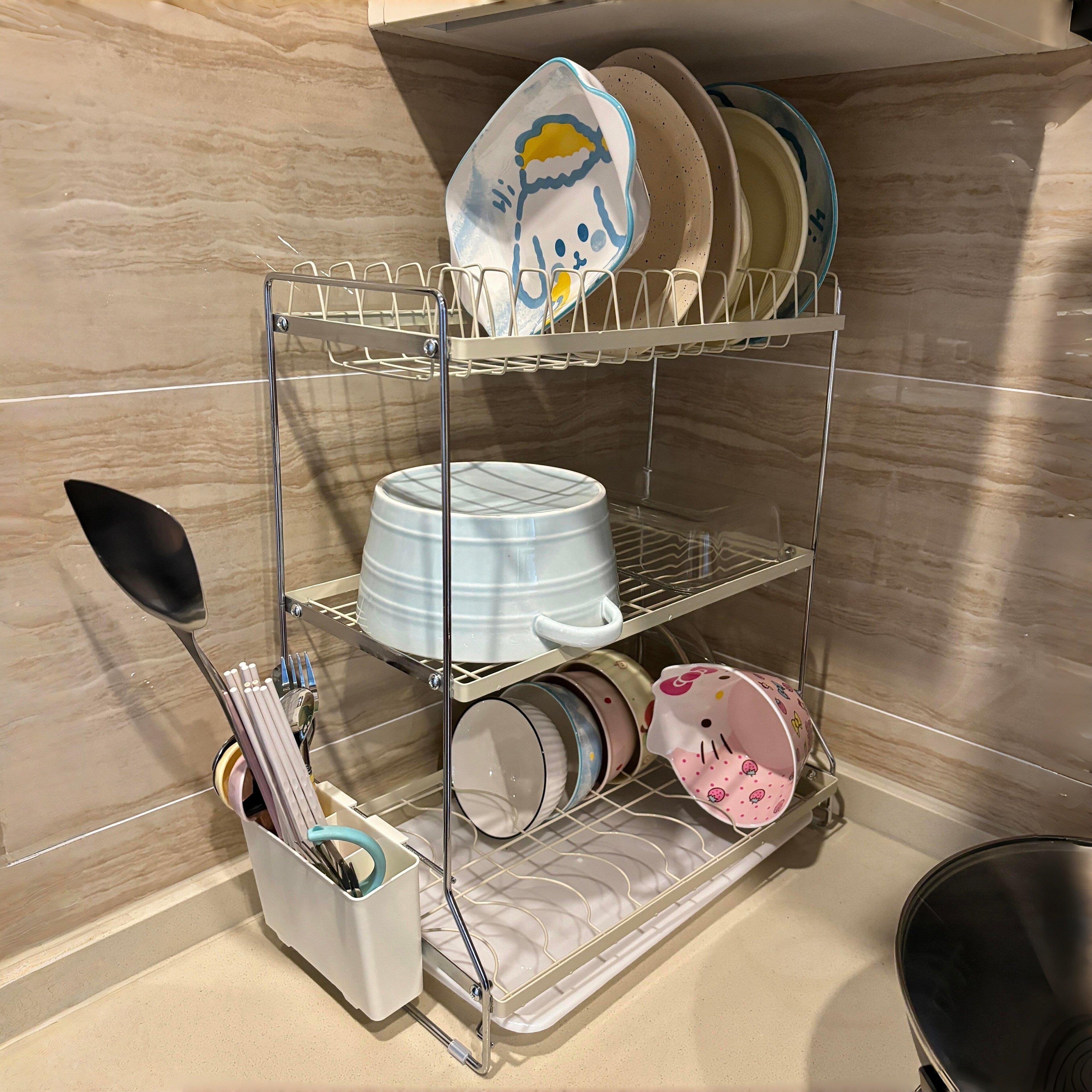 碗碟沥水收纳架厨房台面大容量多层储物架新型家用碗筷餐具置物架