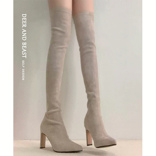 高跟长筒靴女2025年新款 瘦瘦靴粗跟过膝长靴显瘦小个子高筒弹力靴