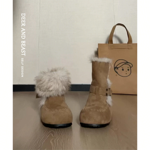 现货版~内增高真皮两穿雪地靴女2025冬天新款加绒加厚短靴棉鞋子