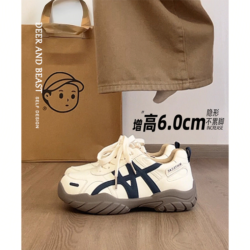 牛皮版~厚底内增高真皮德训鞋女2025秋冬新款阿甘运动休闲板鞋