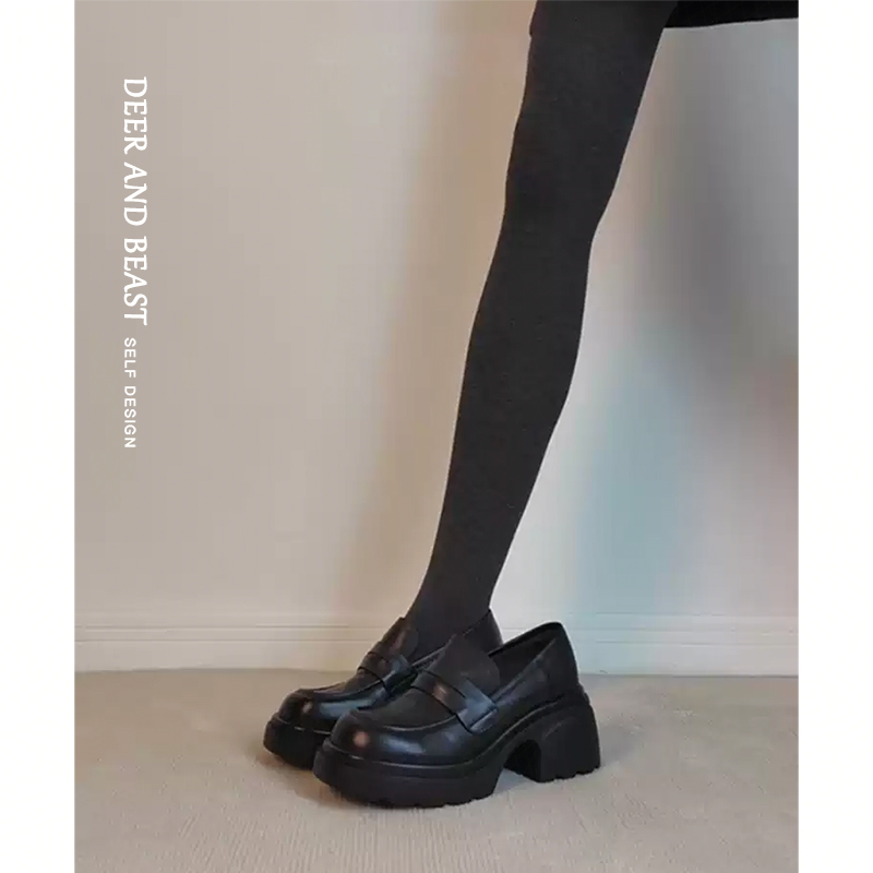 羊皮版~真皮厚底松糕一脚蹬乐福