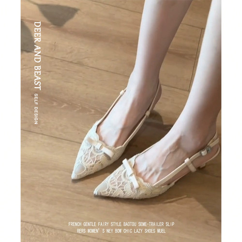 细跟羊皮版法式蕾丝镂空高跟鞋女