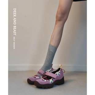 圆头单鞋 羊皮版 小个子厚底内增高7cm拼色魔术贴软底不累脚运动鞋