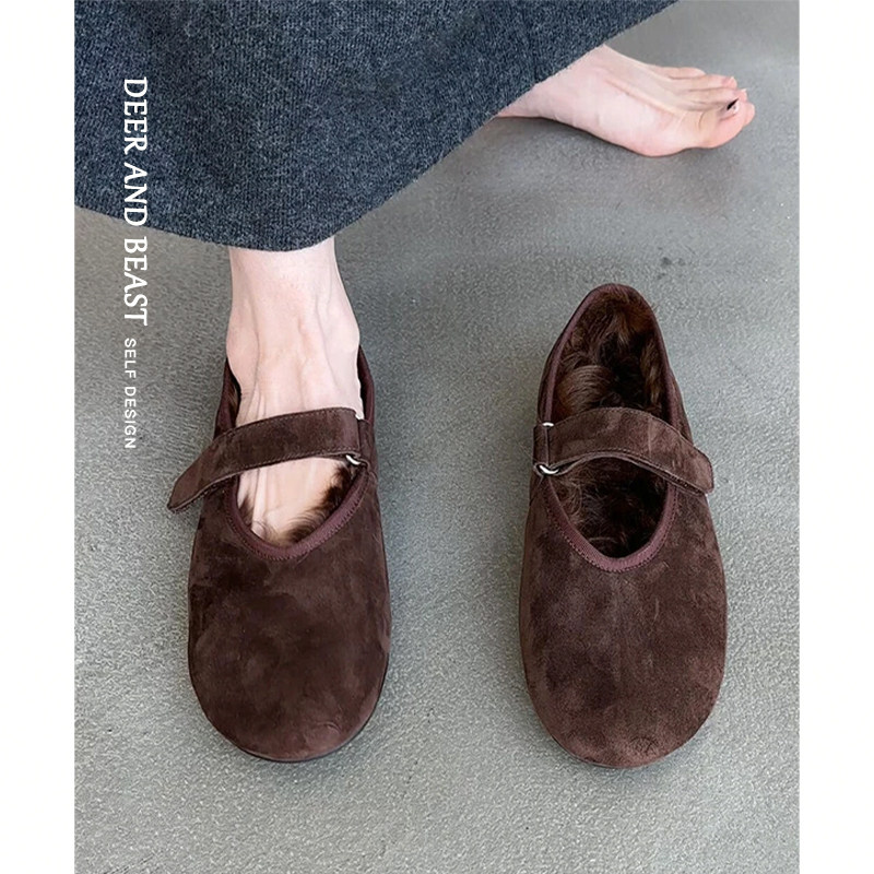 羊皮版~真皮复古平底加绒芭蕾舞鞋女毛毛鞋外穿魔术贴玛丽珍单鞋,女鞋,时尚芭蕾鞋,淘宝优惠券,粉丝福利购,淘宝优惠卷