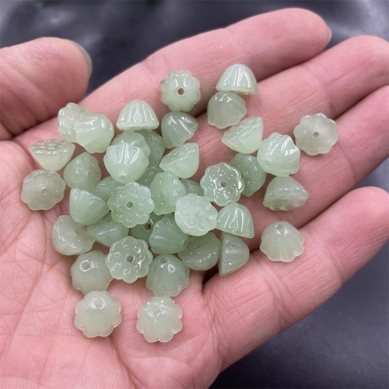 平价玉器 仿白玉小莲蓬散珠 绿色琉璃仿东陵玉莲花珠 小坠子