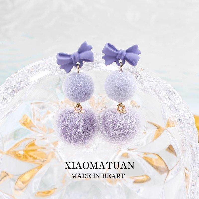 秋冬热销流行少女毛球蝴蝶结新款温柔耳饰紫色设计感耳环甜美耳钉,饰品/流行首饰/时尚饰品新,银饰耳饰,淘宝优惠券,粉丝福利购,淘宝优惠卷